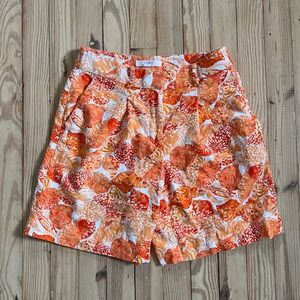 LOFT Peyton Shorts Womens 0 Orange White Seashell Print Linen Blend High Rise